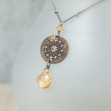 Load image into Gallery viewer, Citrine and Bronze Indian Flower Circle Talisman Necklace

