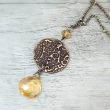 Load image into Gallery viewer, Citrine and Bronze Indian Flower Circle Talisman Necklace
