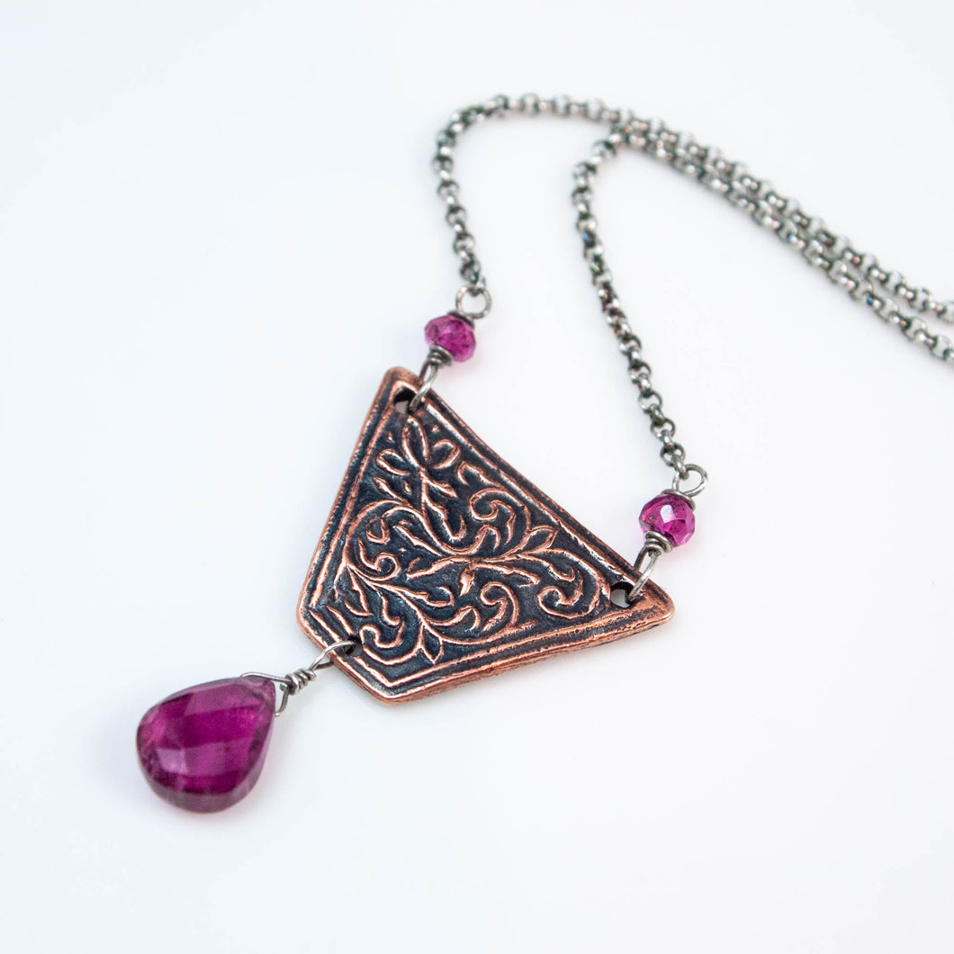 Copper, Sterling Silver, and Rubelite Tourmaline Grow Where Planted Necklace
