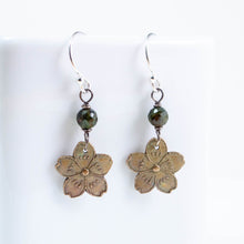 Load image into Gallery viewer, Sakura Earrings in Bronze with Green Tourmaline