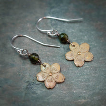 Load image into Gallery viewer, Sakura Earrings in Bronze with Green Tourmaline