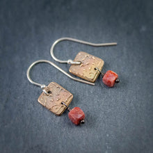 Load image into Gallery viewer, Bronze Mini Tapestry with Pink Tourmaline Cube Earrings
