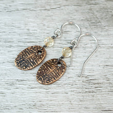 Load image into Gallery viewer, Citrine and Bronze Tapestry Oval Earrings