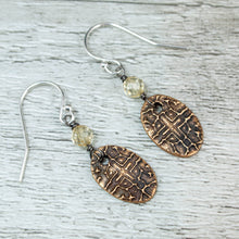 Load image into Gallery viewer, Citrine and Bronze Tapestry Oval Earrings