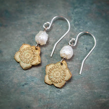 Load image into Gallery viewer, Ume Plum Blossom Bronze Earrings with Druzy "Rosebud" Pearls