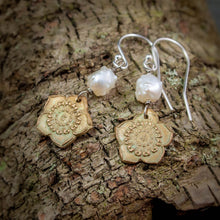 Load image into Gallery viewer, Ume Plum Blossom Bronze Earrings with Druzy "Rosebud" Pearls