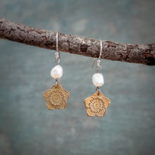 Load image into Gallery viewer, Ume Plum Blossom Bronze Earrings with Druzy "Rosebud" Pearls