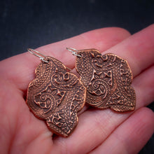 Load image into Gallery viewer, Lacy Tribal Inspired Copper Earrings: Boho Statement Jewelry