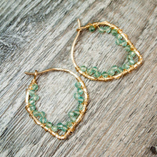 Load image into Gallery viewer, Apatite Gold Lotus Petal Hoop Earrings