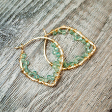 Load image into Gallery viewer, Apatite Gold Lotus Petal Hoop Earrings