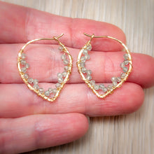 Load image into Gallery viewer, Apatite Gold Lotus Petal Hoop Earrings
