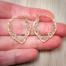 Load image into Gallery viewer, Apatite Gold Lotus Petal Hoop Earrings