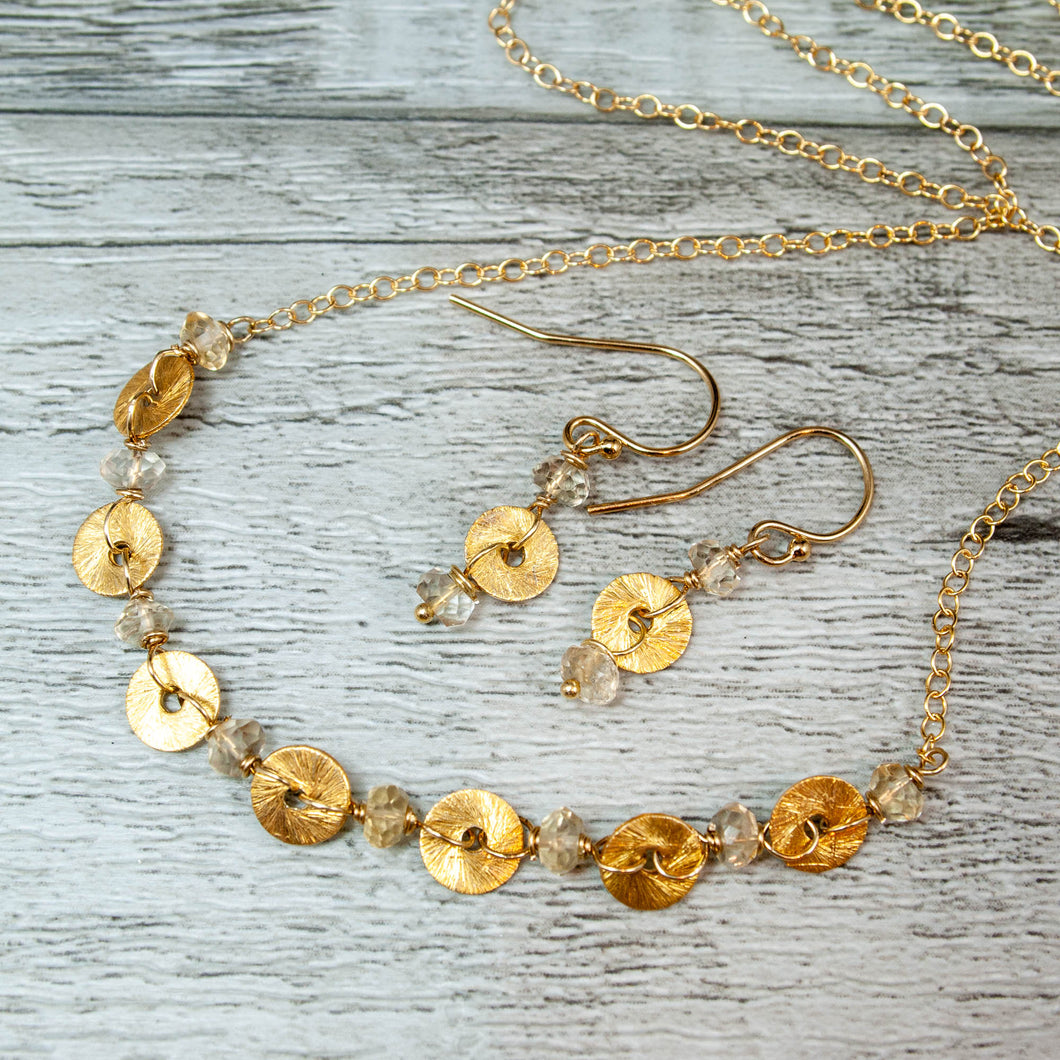Modern Classic Citrine and Brushed Gold Necklace