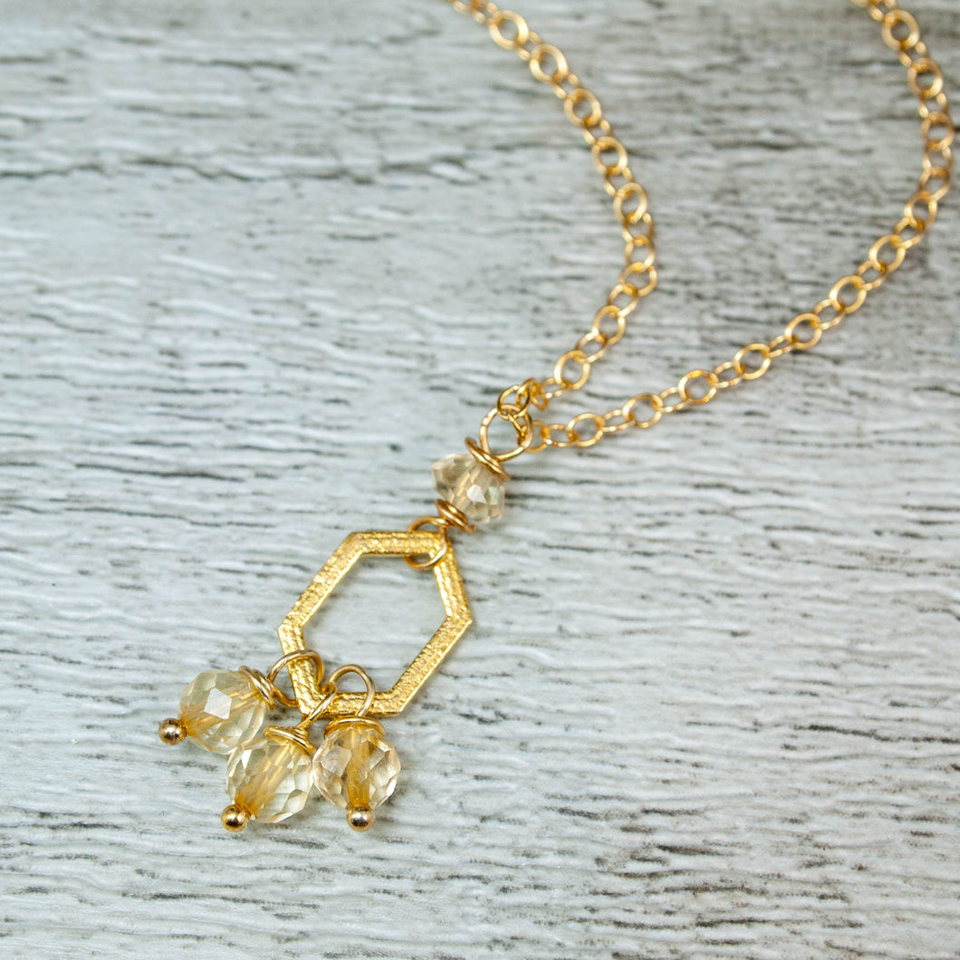 Citrine and Gold Honeycomb Necklace