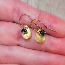 Load image into Gallery viewer, Gold Black Opal Flower Petal Earrings
