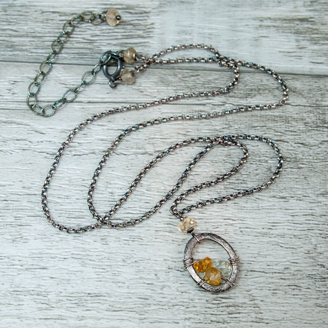 Citrine and Oxidized Silver Full Spectrum Necklace