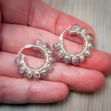 Load image into Gallery viewer, Labradorite Beaded Hoop Earrings