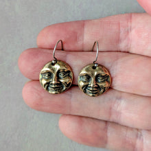 Load image into Gallery viewer, Bronze Moon Face Earrings: Artisan Celestial Jewelry
