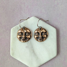 Load image into Gallery viewer, Bronze Moon Face Earrings: Artisan Celestial Jewelry

