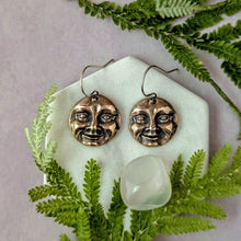 Load image into Gallery viewer, Bronze Moon Face Earrings: Artisan Celestial Jewelry

