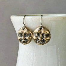 Load image into Gallery viewer, Bronze Moon Face Earrings: Artisan Celestial Jewelry
