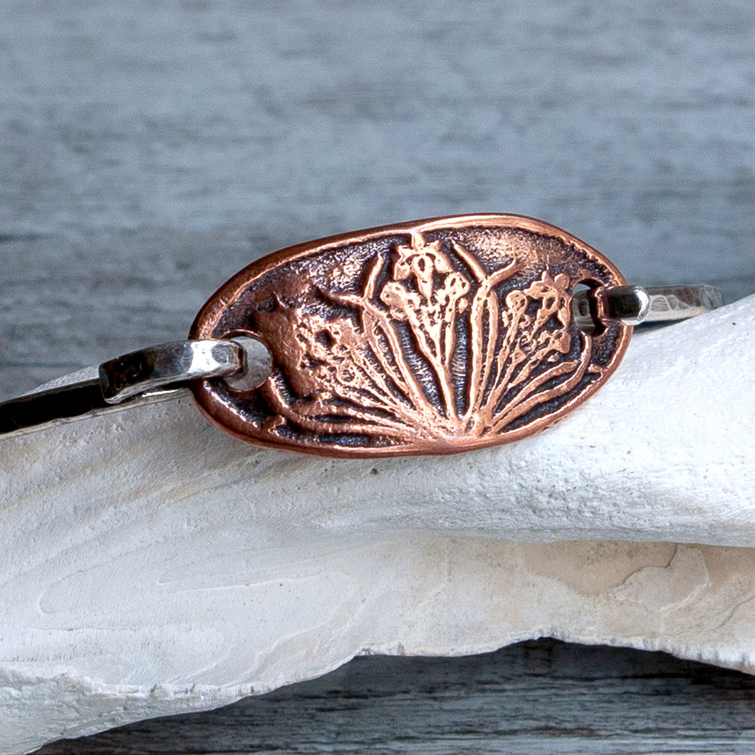 Triple Iris Copper and Sterling Bangle Bracelet