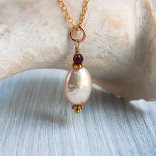 Load image into Gallery viewer, Coin Pearl and Garnet Necklace Charm
