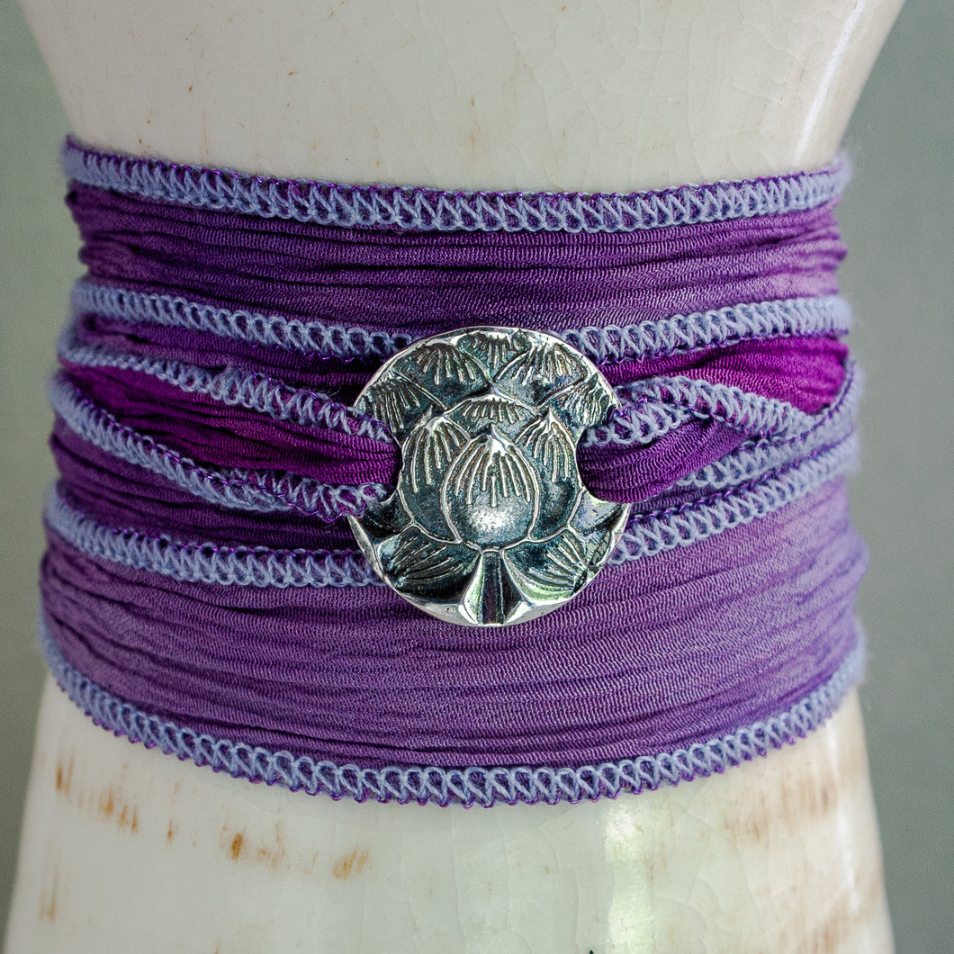 Silver Lotus Wrap Bracelet, Resilience Talisman