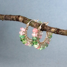 Load image into Gallery viewer, Pastel Multicolor Tourmaline Hoop Earrings
