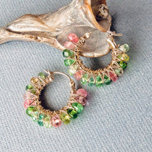 Load image into Gallery viewer, Pastel Multicolor Tourmaline Hoop Earrings
