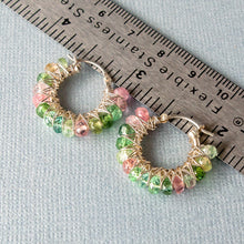 Load image into Gallery viewer, Pastel Multicolor Tourmaline Hoop Earrings
