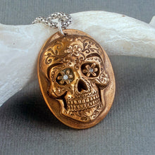 Load image into Gallery viewer, Bronze Sugar Skull Cameo Pendant
