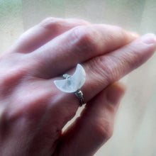 Load image into Gallery viewer, Rainbow Moonstone Crescent Moon Ring: Divine Feminine Talisman

