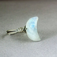 Load image into Gallery viewer, Rainbow Moonstone Crescent Moon Ring: Divine Feminine Talisman
