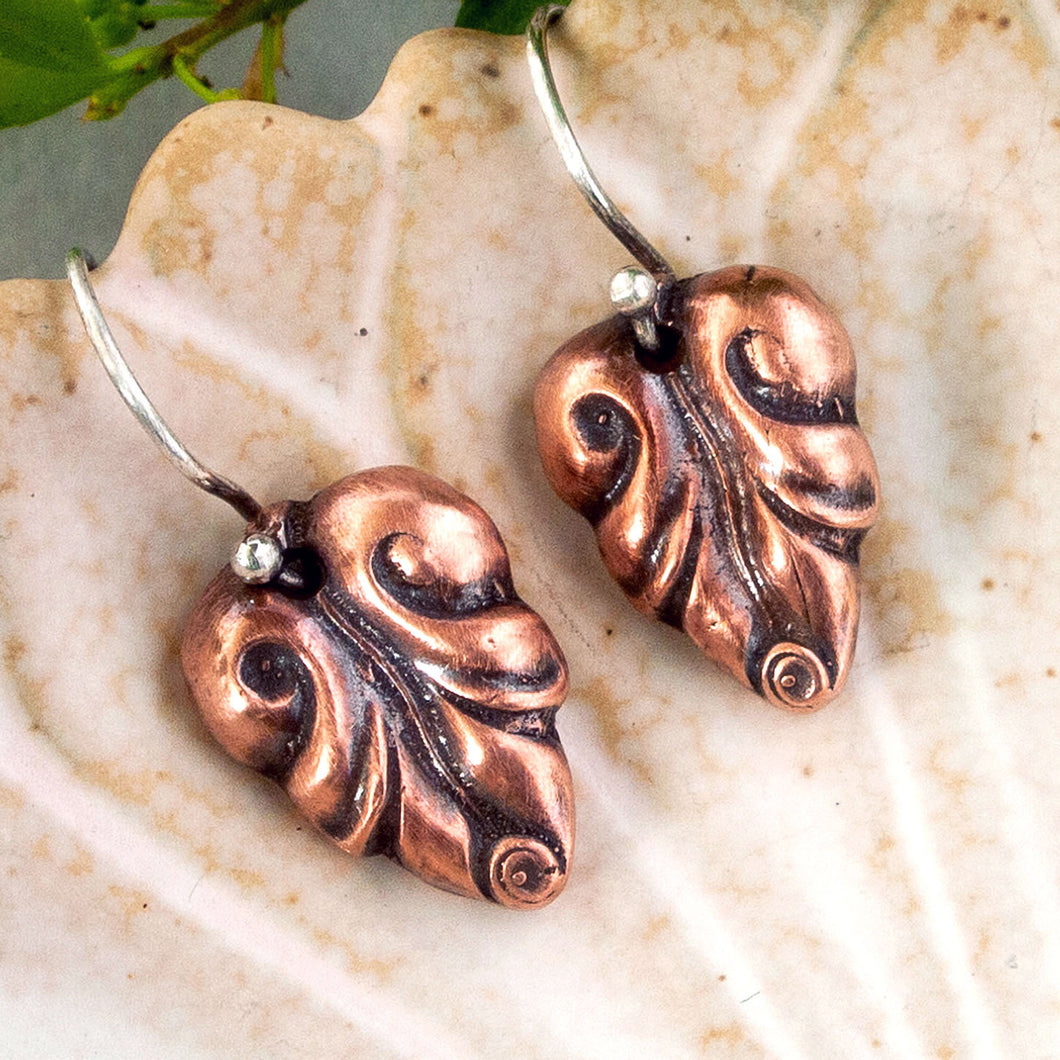 Copper Elvish Leaf Earrings