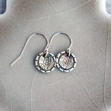 Load image into Gallery viewer, Vintage Daisy Earrings, Artisan Sterling Silver Jewelry, Antique Button Cast
