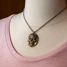 Load image into Gallery viewer, Bronze Sugar Skull Cameo Pendant
