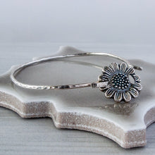 Load image into Gallery viewer, Oxidized Sterling Silver Sunflower Bangle: Hammered Tension Cuff
