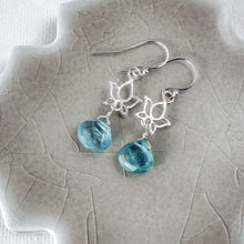 Load image into Gallery viewer, Blue Lotus Earrings: Sterling Silver and Aqua Kyanite
