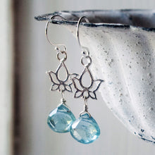 Load image into Gallery viewer, Blue Lotus Earrings: Sterling Silver and Aqua Kyanite
