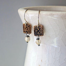 Load image into Gallery viewer, Tapestry Mini Bronze Earrings with Citrine | Artisan Mixed Metal
