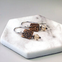 Load image into Gallery viewer, Tapestry Mini Bronze Earrings with Citrine | Artisan Mixed Metal
