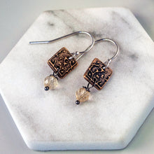 Load image into Gallery viewer, Tapestry Mini Bronze Earrings with Citrine | Artisan Mixed Metal
