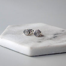 Load image into Gallery viewer, Tiny Sterling Silver Spiral Stud Earrings: Artisan Jewelry

