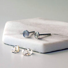 Load image into Gallery viewer, Tiny Sterling Silver Spiral Stud Earrings: Artisan Jewelry
