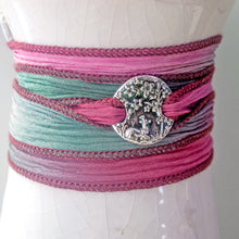 Load image into Gallery viewer, Woodland Reverie Stag Silk Wrap Bracelet – Spring Equinox Talisman
