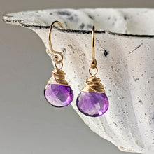 Load image into Gallery viewer, Dainty Gold Filled Amethyst Dangle Earrings
