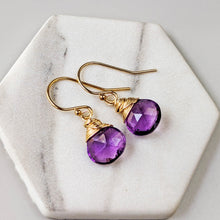 Load image into Gallery viewer, Dainty Gold Filled Amethyst Dangle Earrings
