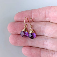 Load image into Gallery viewer, Dainty Gold Filled Amethyst Dangle Earrings
