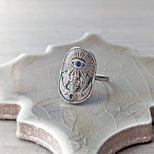Load image into Gallery viewer, All Seeing Eye Sapphire Ring | Fine Silver Intuition Talisman
